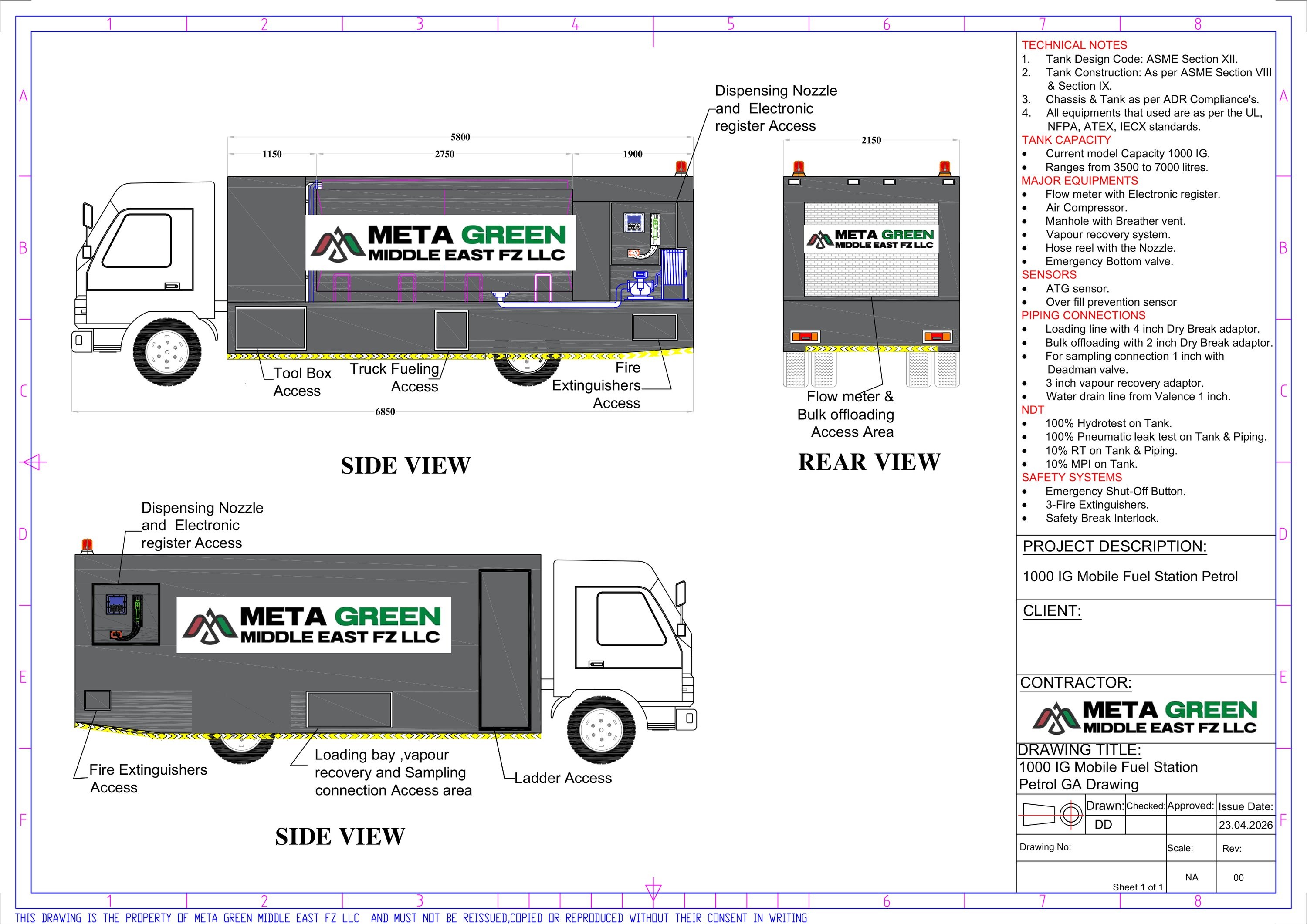 GA drawing of a 1,000 IG petrol mobile fuel station