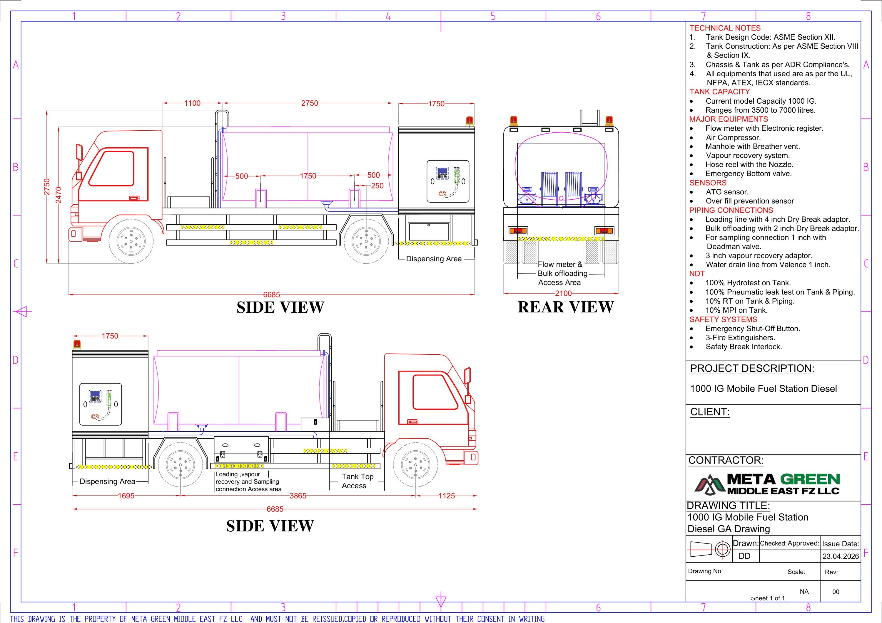 GA drawing of a 1,000 IG diesel mobile fuel station